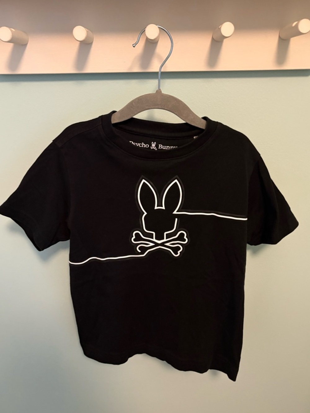 Psycho Bunny Black T‑Shirt with White Outline Logo